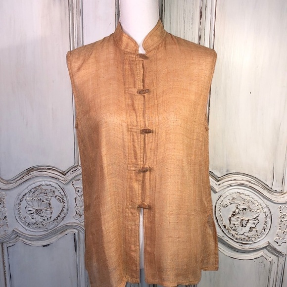 Madre Terra 100% Silk Made in India Burnt Sienna Sleeveless Mandarin Collar Top - Picture 1 of 11